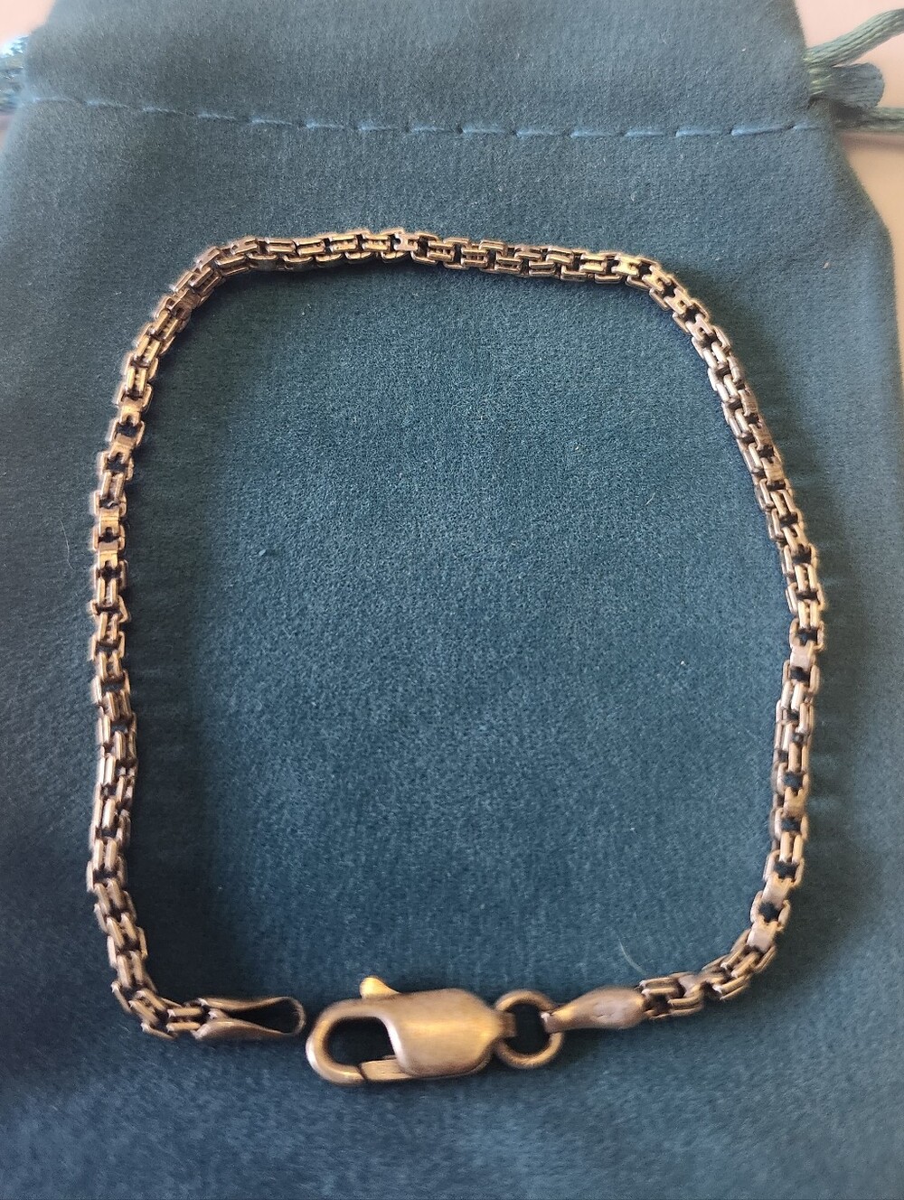 Vintage Italy Sterling Silver Unique Style Box Chain Bracelet - 7 3/4 Inches